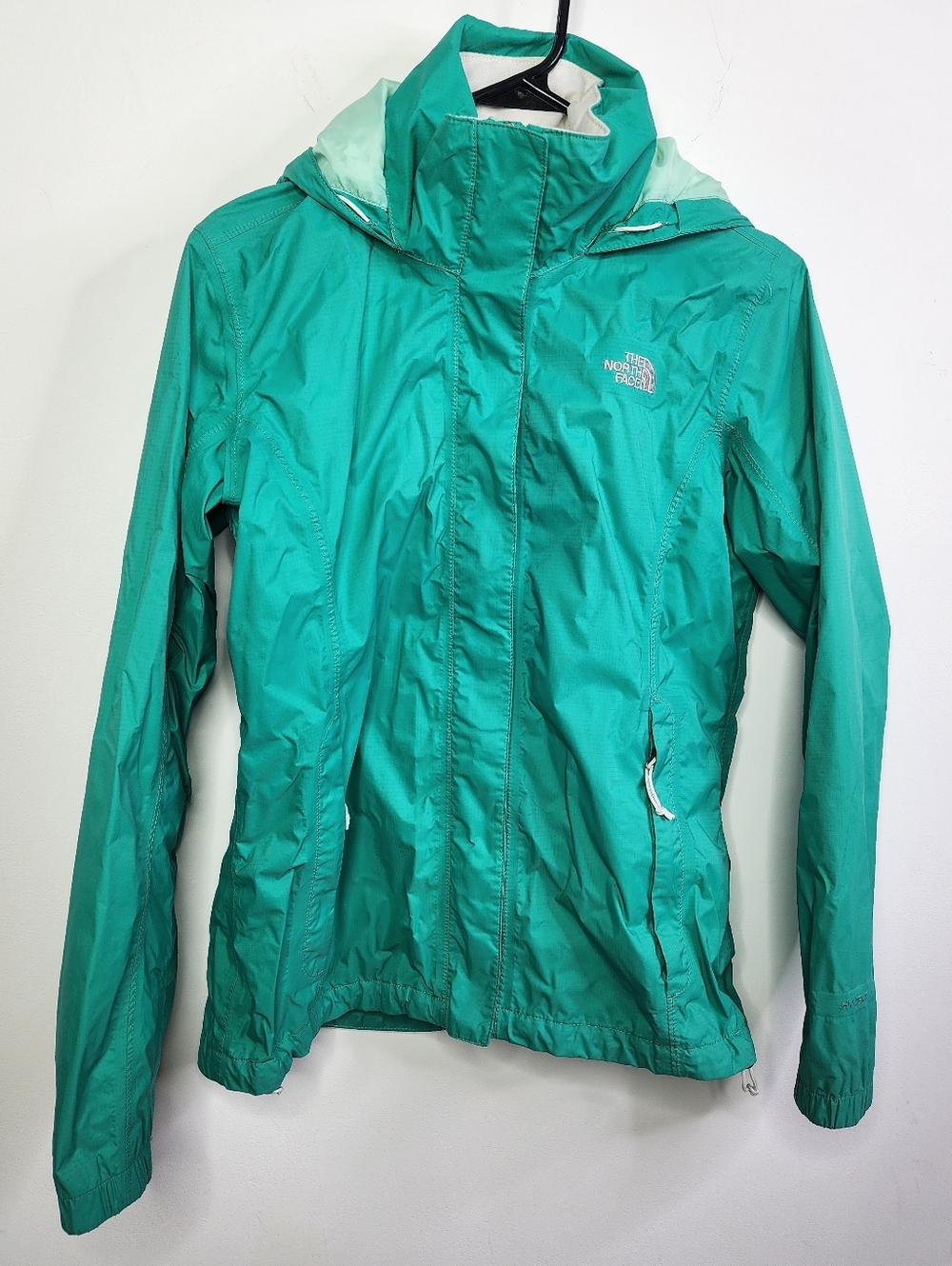 The North Face HyVent Teal Green Waterproof Hooded Shell Jacket, MEDIUM